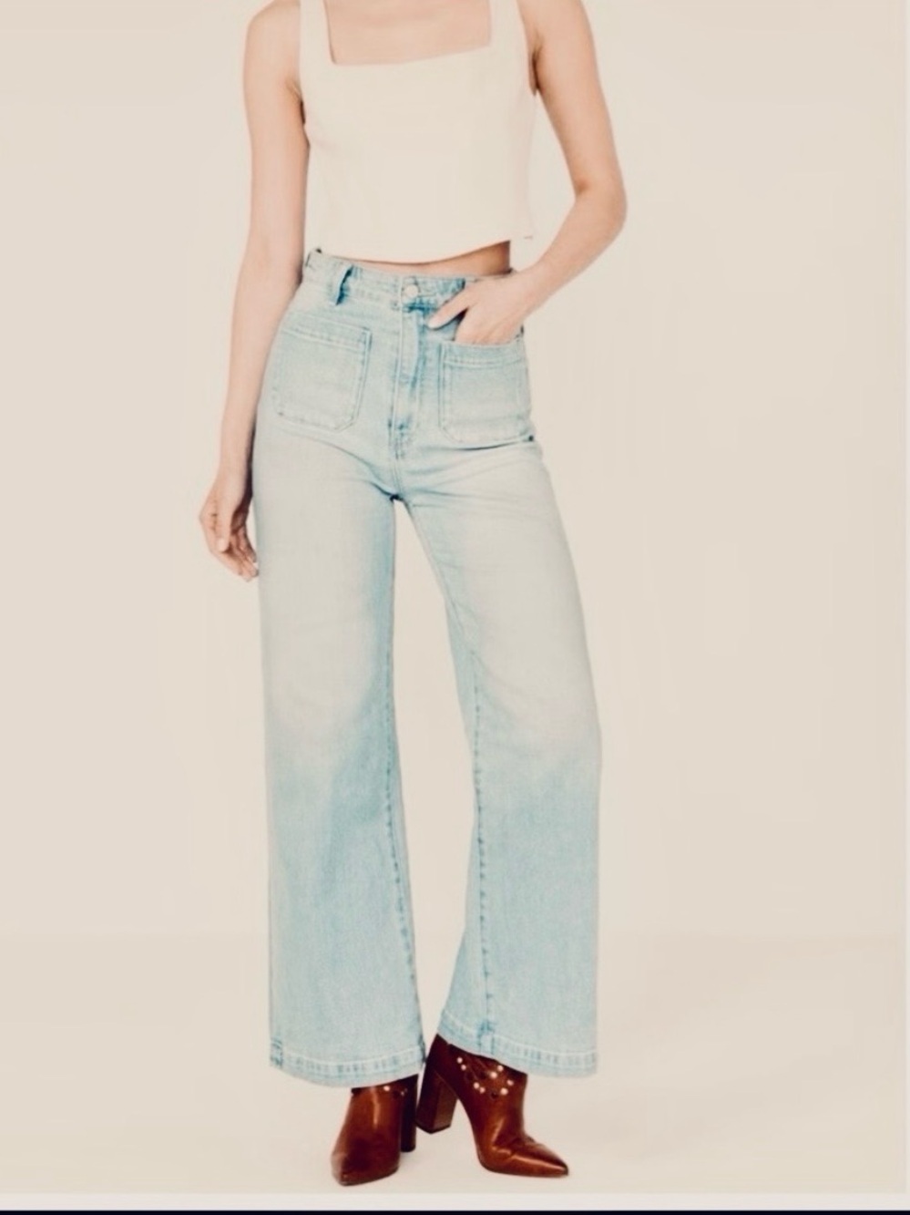 Marine Layer Light Wash Blue Flare Jeans denim button fly sailor vintage denim